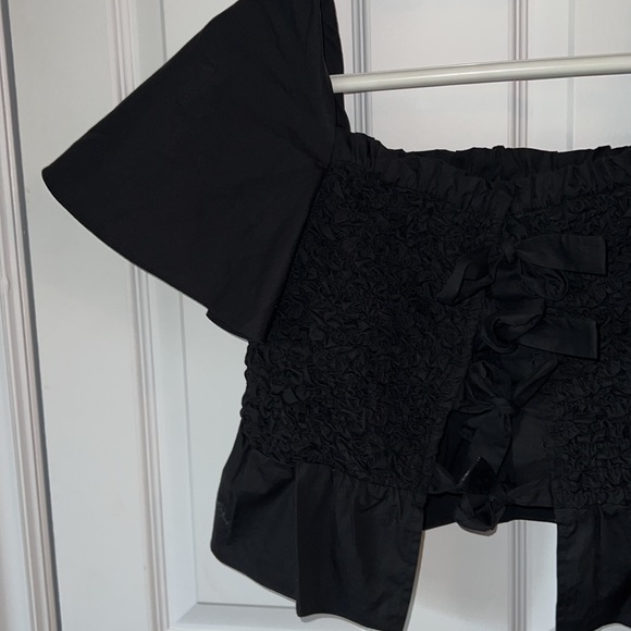 Anthropologie Black Mare Mare Smocked Bow-Tie Flutter Sleeve Top Blouse - Picture 5 of 6